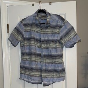 Casual Men's Button-Down Shirt in Blue and Gray Stripes